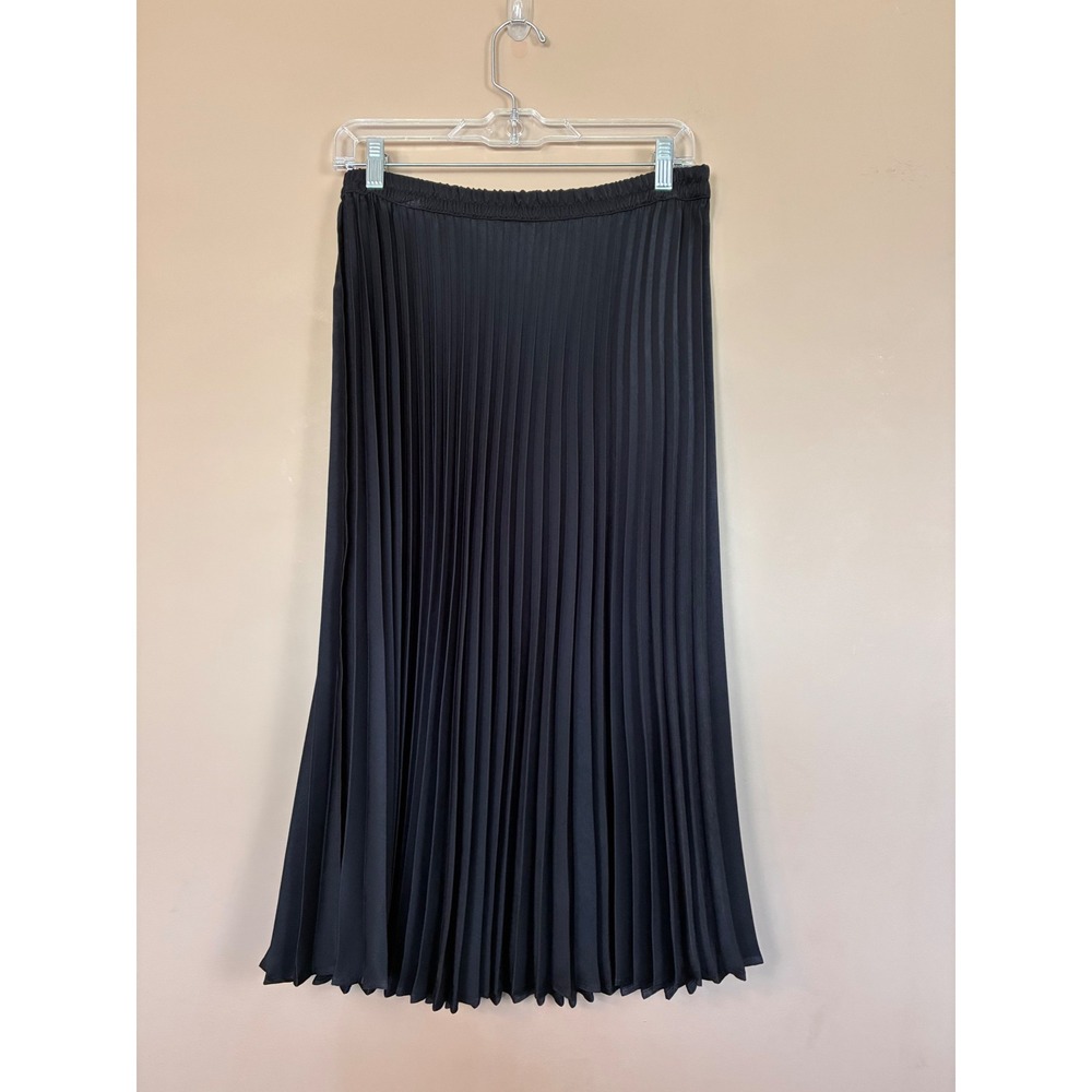 Xirena Black Pleated Midi Skirt Elastic‎ Waist Accordion Pleat Size L NEW